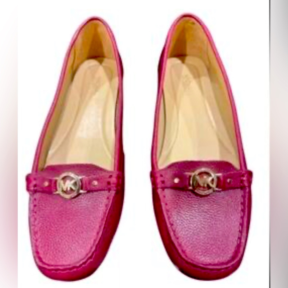 Michael Kors Women's Burgundy Leather Loafers Gold Logo Size 6 Flats